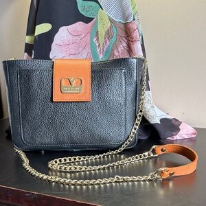 Valentina leather Black and Brown Crossbody Bag beautiful made in ITALY